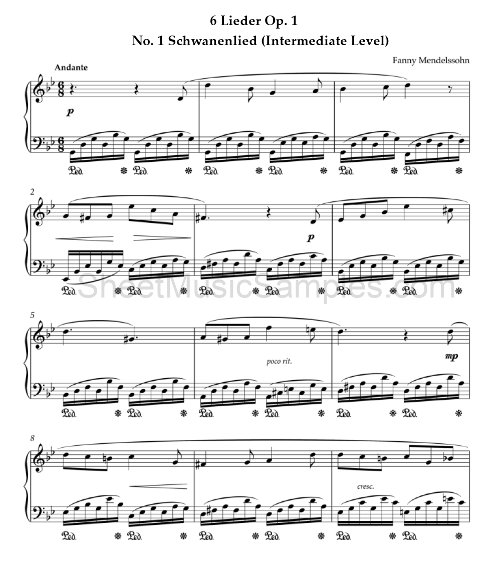 6 Lieder Op. 1 - No. 1 Schwanenlied (Intermediate Level)