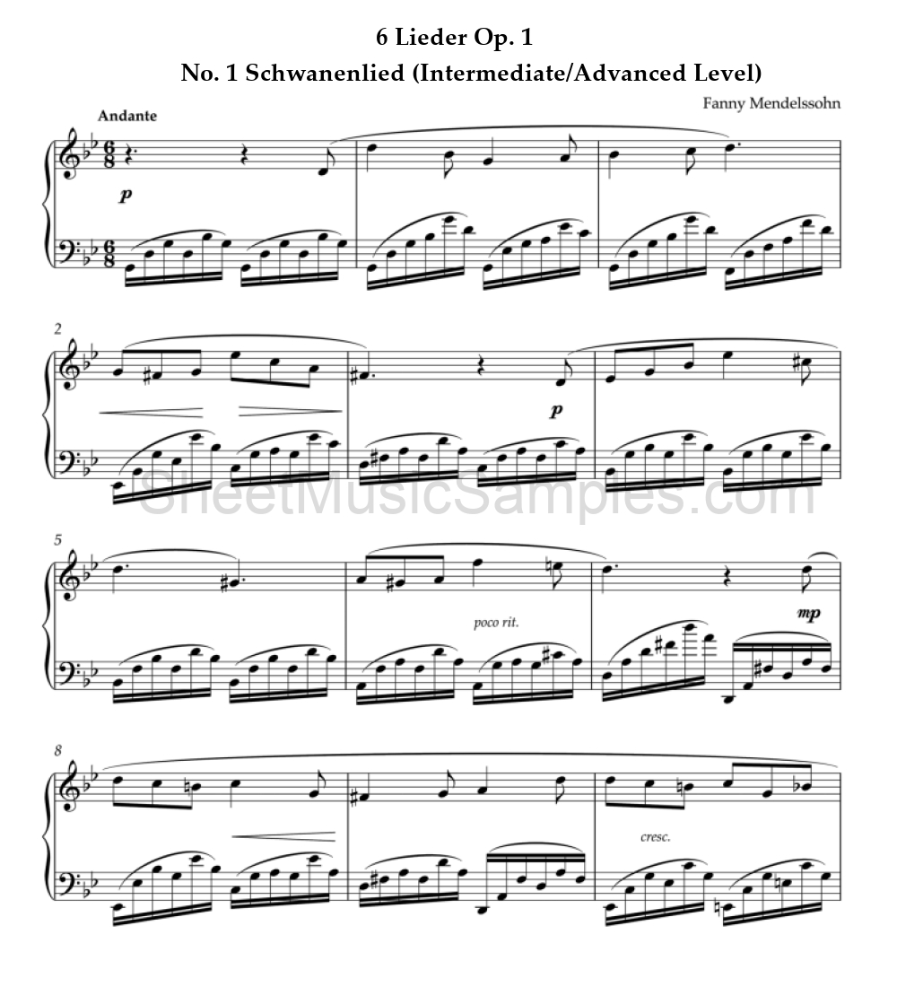 6 Lieder Op. 1 - No. 1 Schwanenlied (Intermediate/Advanced Level)