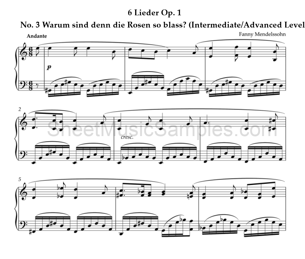 6 Lieder Op. 1 - No. 3 Warum sind denn die Rosen so blass? (Intermediate/Advanced Level)