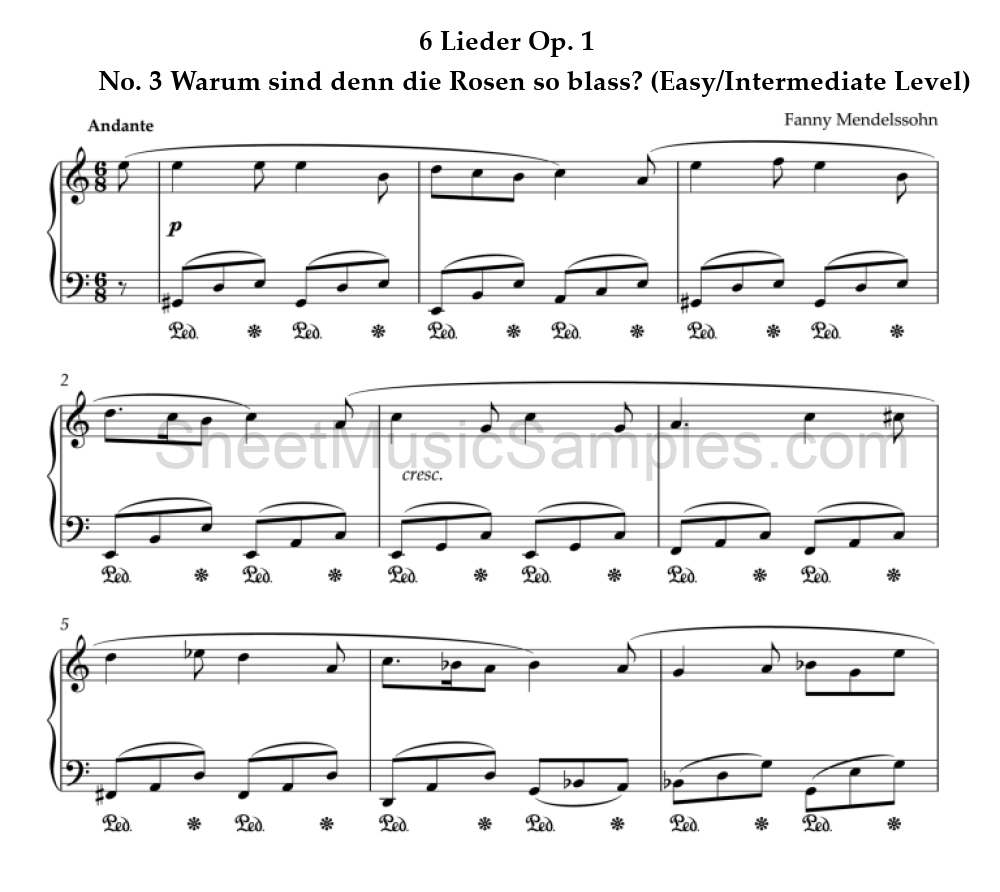 6 Lieder Op. 1 - No. 3 Warum sind denn die Rosen so blass? (Easy/Intermediate Level)