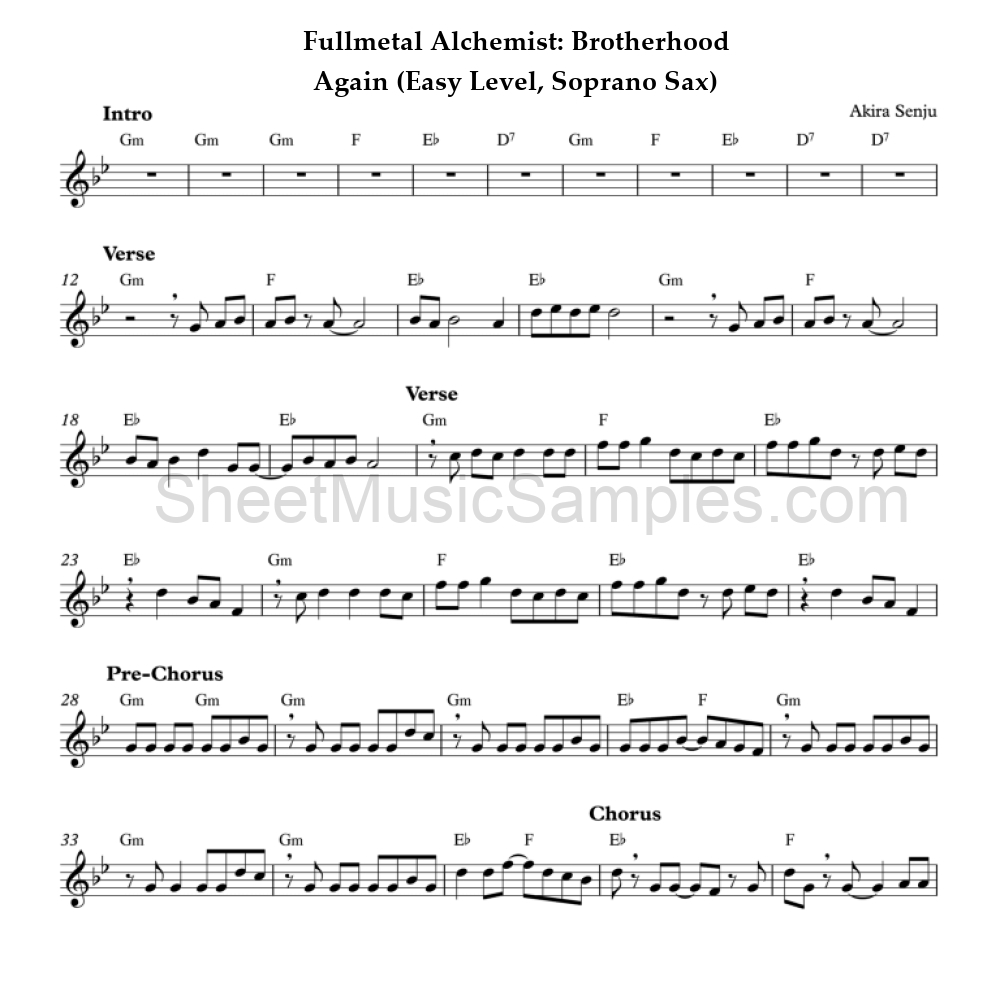 Fullmetal Alchemist: Brotherhood - Again (Easy Level, Soprano Sax)