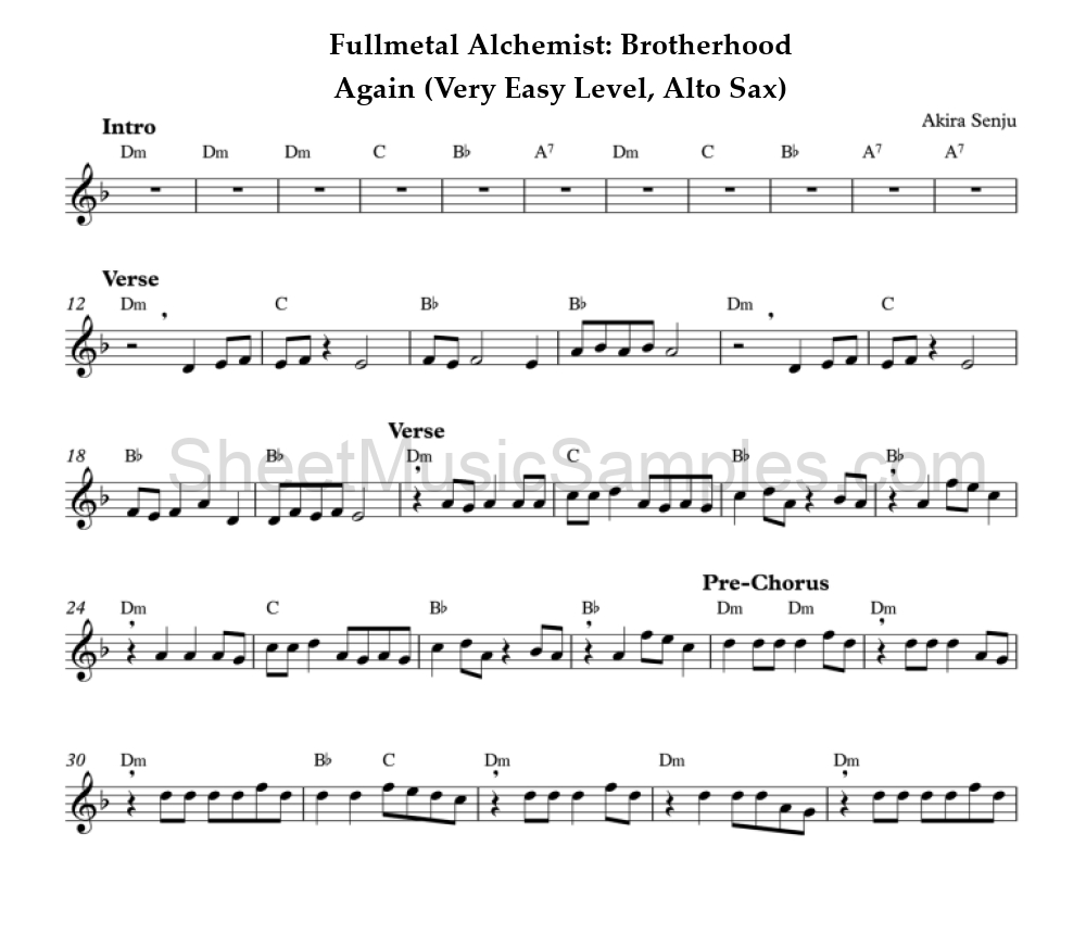 Fullmetal Alchemist: Brotherhood - Again (Very Easy Level, Alto Sax)