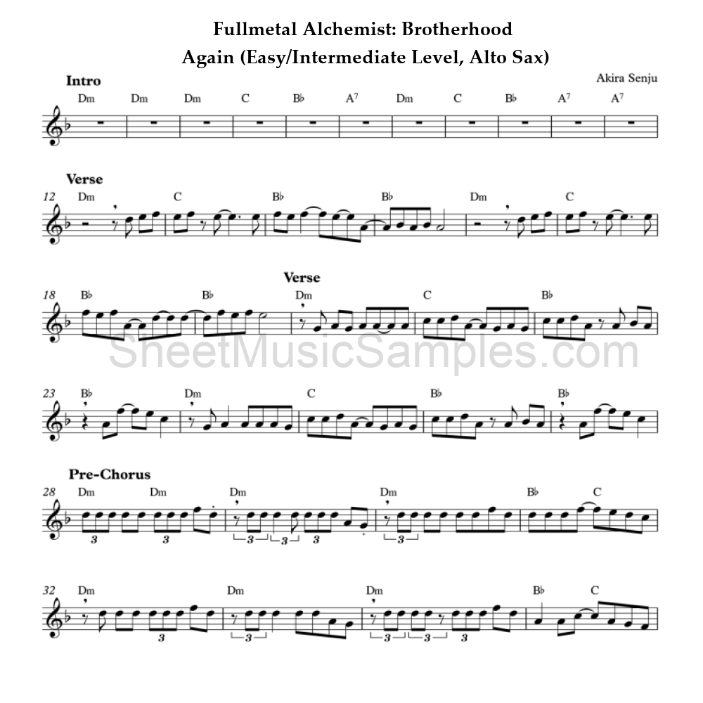 Fullmetal Alchemist: Brotherhood - Again (Easy/Intermediate Level, Alto Sax)