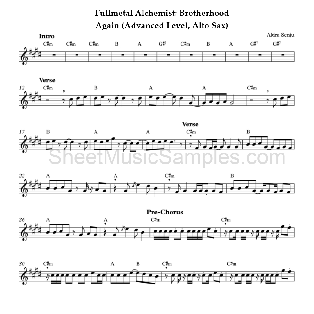 Fullmetal Alchemist: Brotherhood - Again (Advanced Level, Alto Sax)