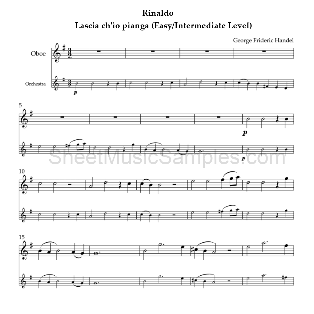 Rinaldo - Lascia ch'io pianga (Easy/Intermediate Level)