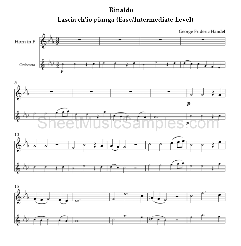 Rinaldo - Lascia ch'io pianga (Easy/Intermediate Level)