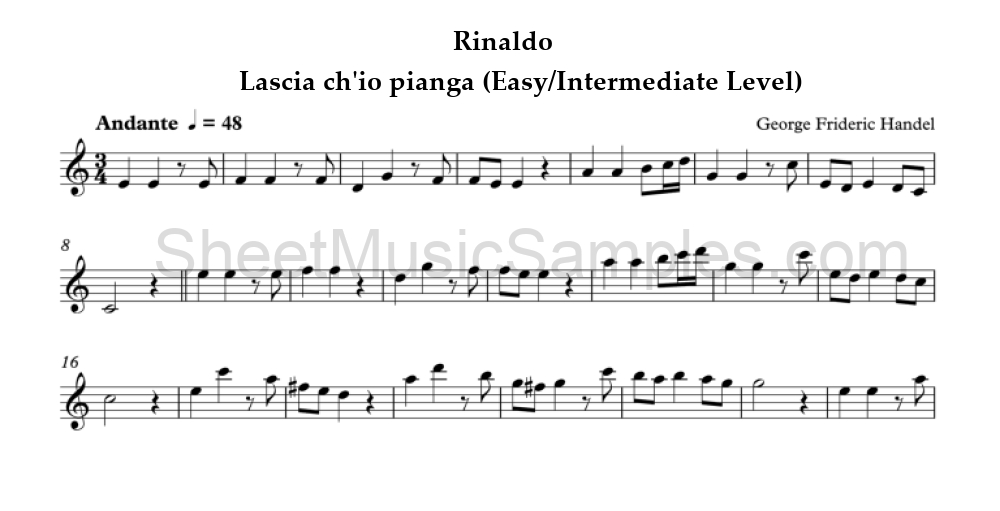 Rinaldo - Lascia ch'io pianga (Easy/Intermediate Level)