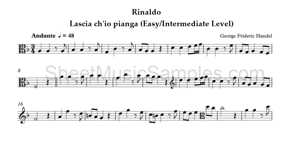 Rinaldo - Lascia ch'io pianga (Easy/Intermediate Level)