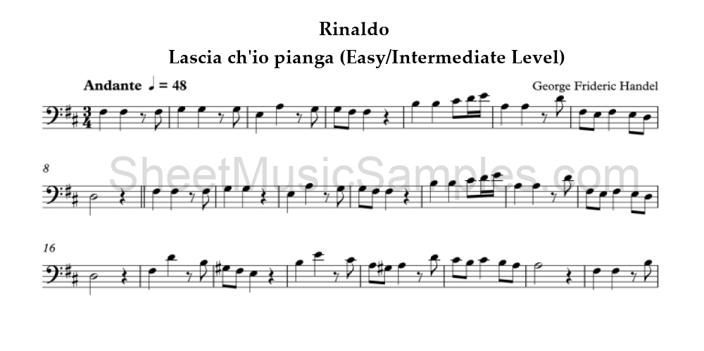 Rinaldo - Lascia ch'io pianga (Easy/Intermediate Level)