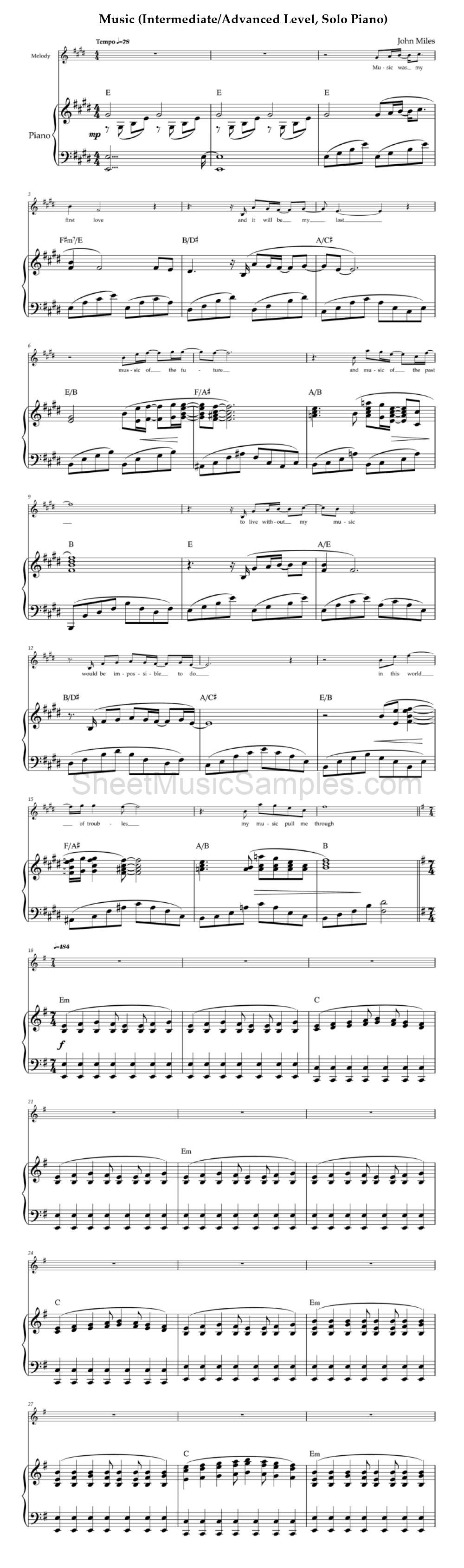 Music (Intermediate/Advanced Level, Solo Piano)