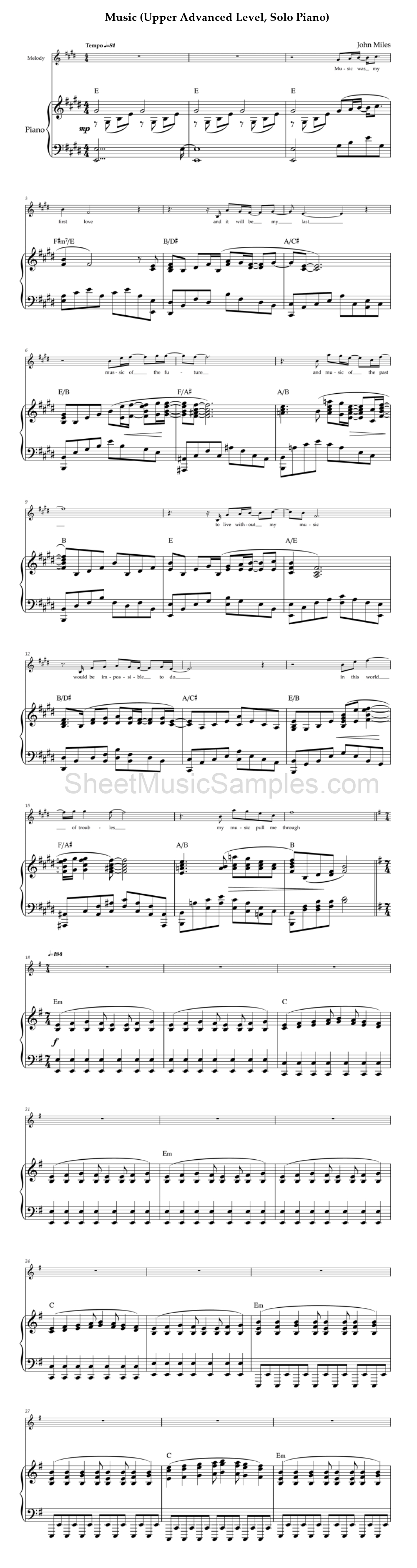 Music (Upper Advanced Level, Solo Piano)