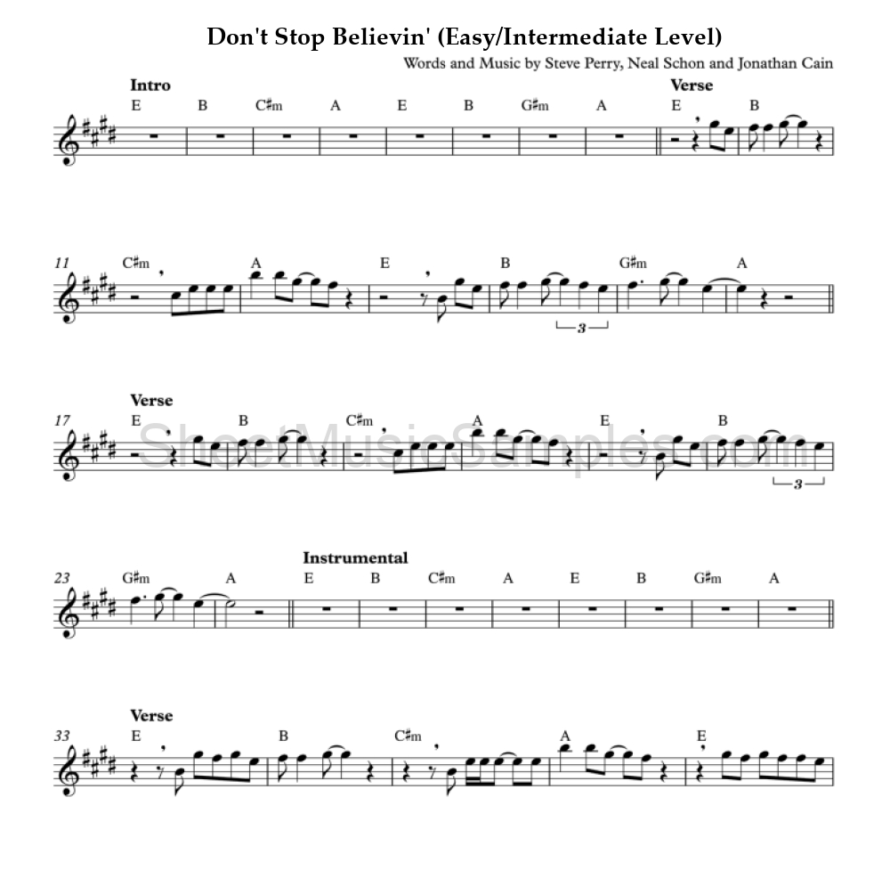 Don't Stop Believin' (Easy/Intermediate Level)