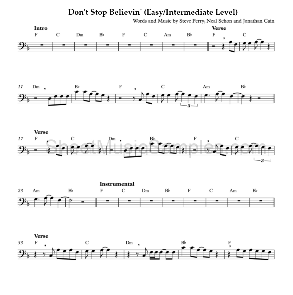 Don't Stop Believin' (Easy/Intermediate Level)