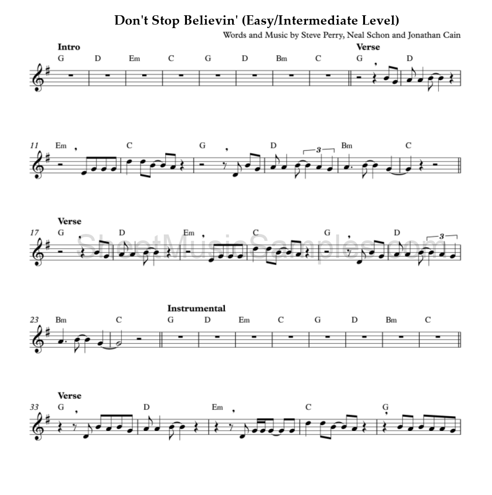 Don't Stop Believin' (Easy/Intermediate Level)