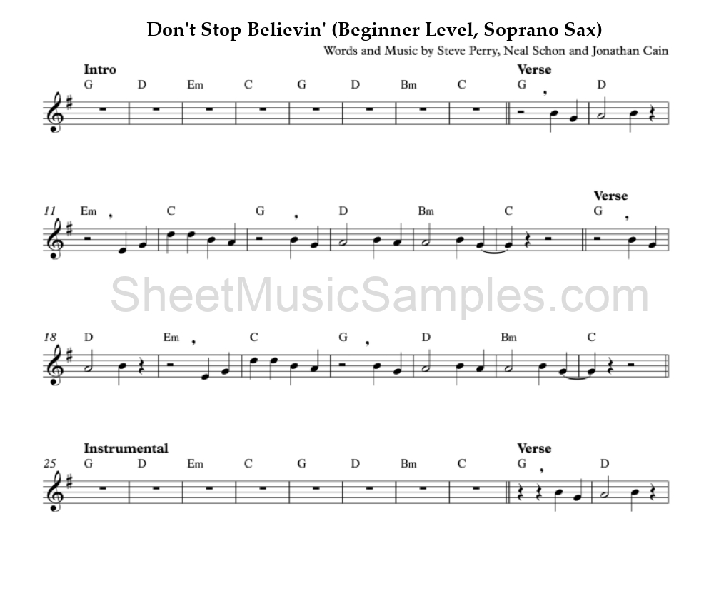 Don't Stop Believin' (Beginner Level, Soprano Sax)