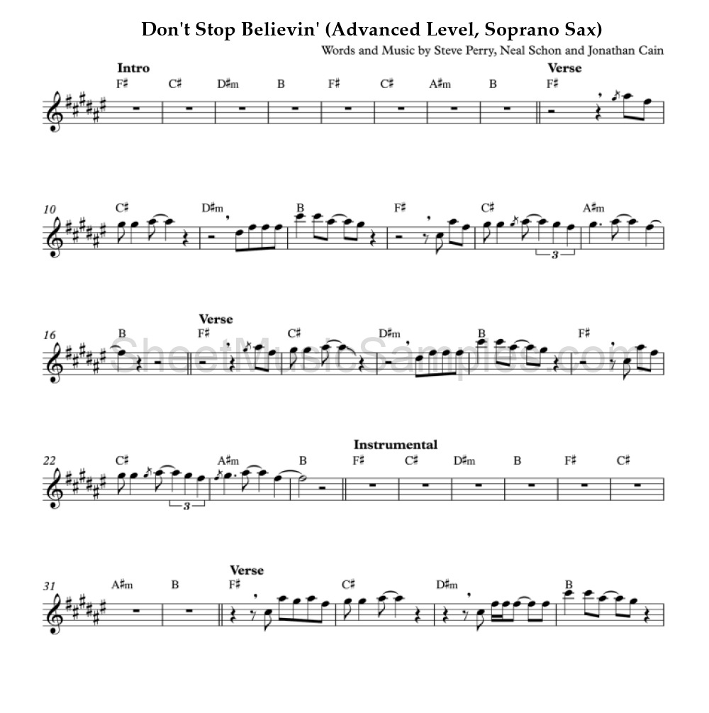 Don't Stop Believin' (Advanced Level, Soprano Sax)