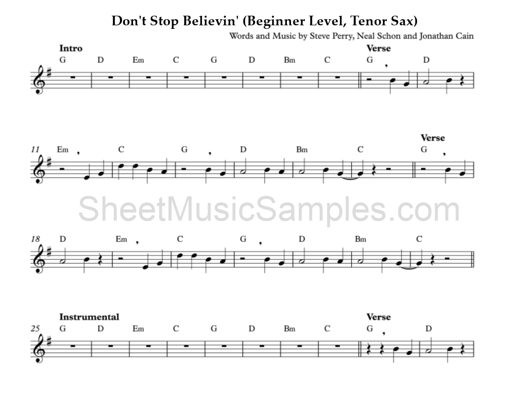 Don't Stop Believin' (Beginner Level, Tenor Sax)