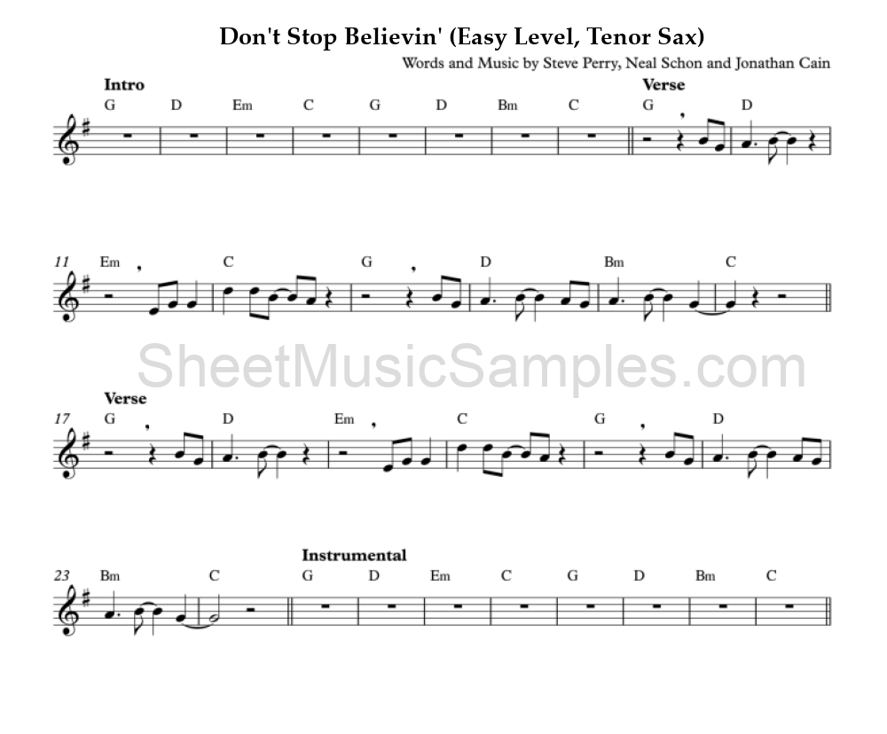 Don't Stop Believin' (Easy Level, Tenor Sax)