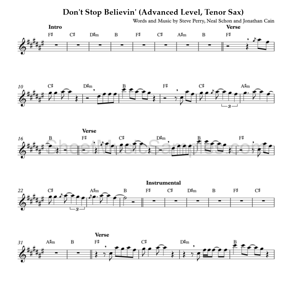 Don't Stop Believin' (Advanced Level, Tenor Sax)