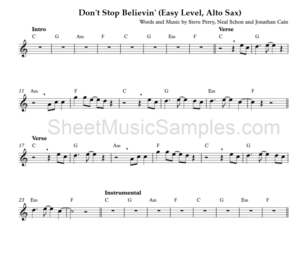 Don't Stop Believin' (Easy Level, Alto Sax)