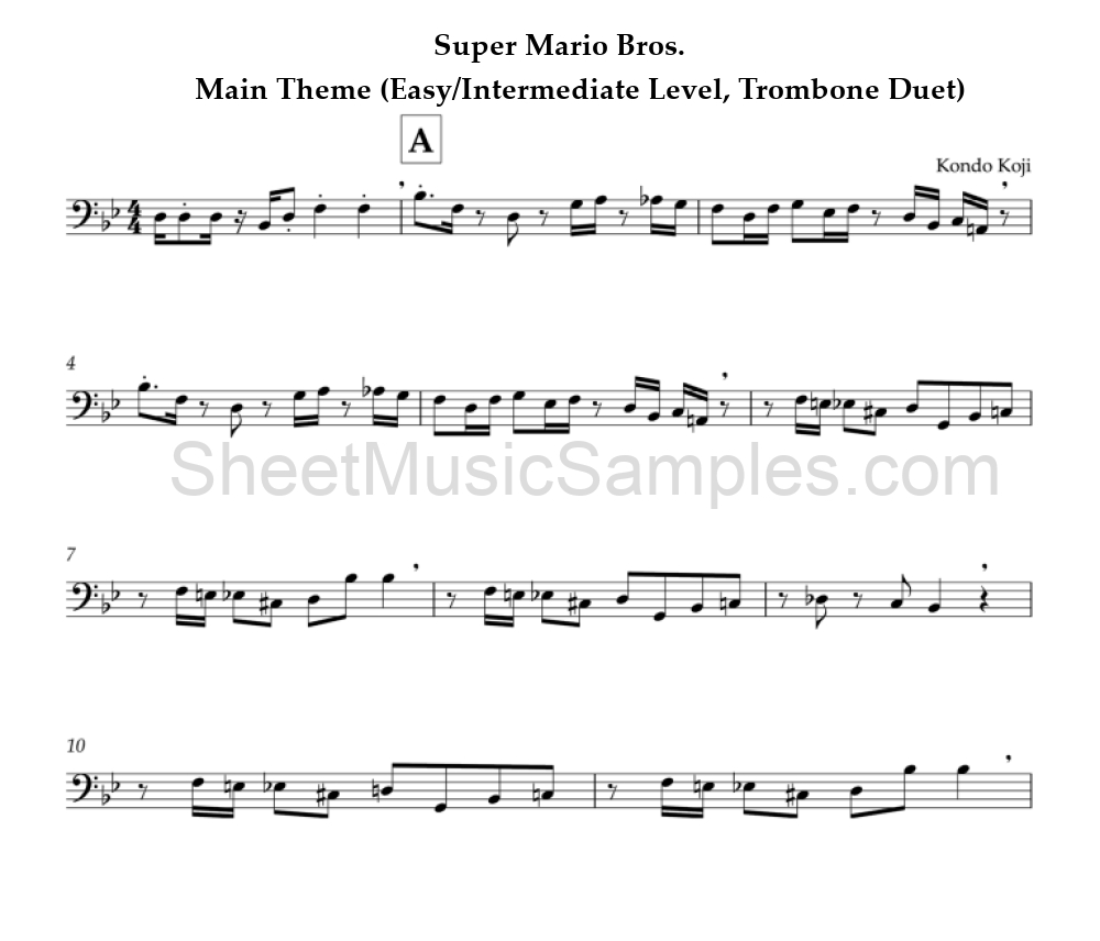 Super Mario Bros. - Main Theme (Easy/Intermediate Level, Trombone Duet)