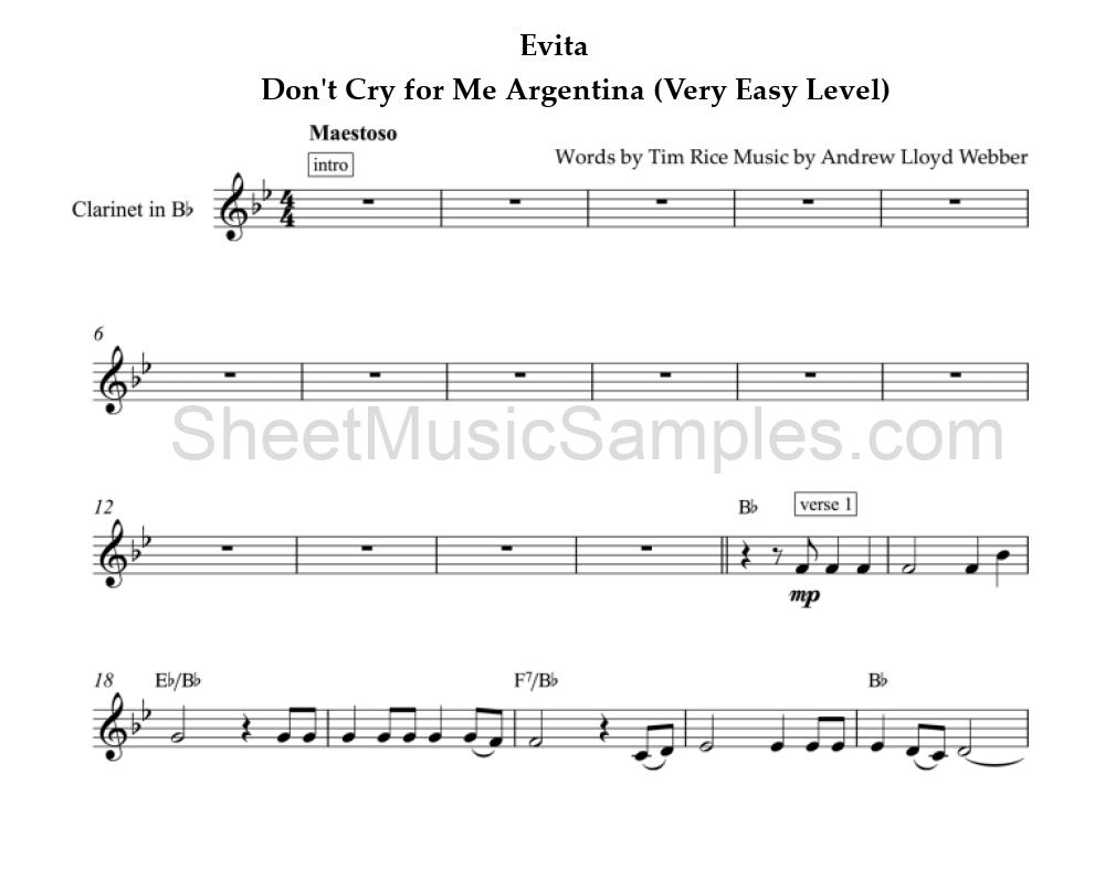 Evita - Don't Cry for Me Argentina (Very Easy Level)