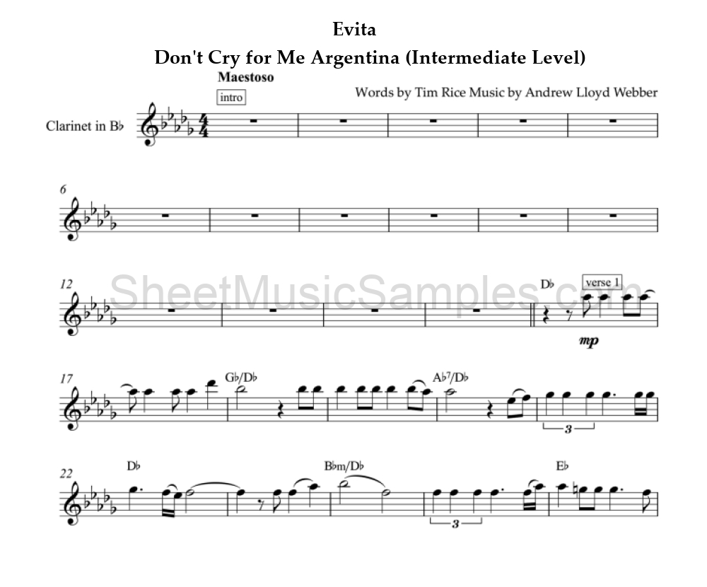 Evita - Don't Cry for Me Argentina (Intermediate Level)