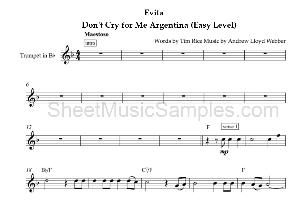 Evita - Don't Cry for Me Argentina (Easy Level)