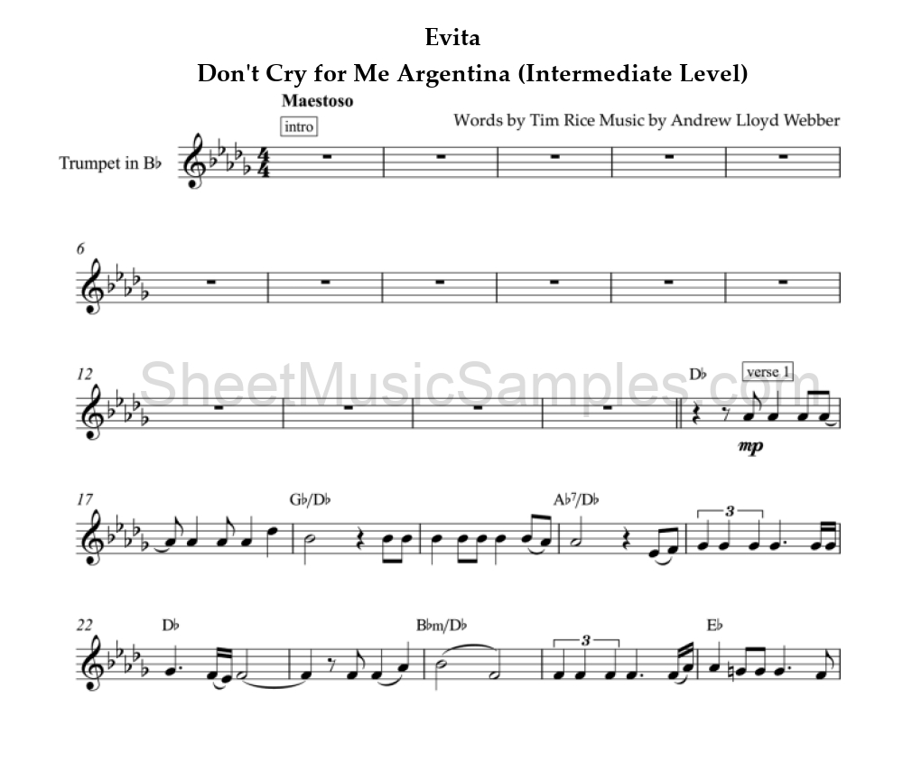 Evita - Don't Cry for Me Argentina (Intermediate Level)