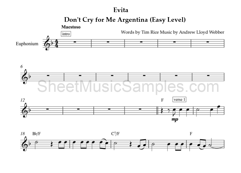 Evita - Don't Cry for Me Argentina (Easy Level)