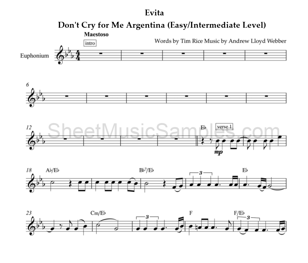 Evita - Don't Cry for Me Argentina (Easy/Intermediate Level)