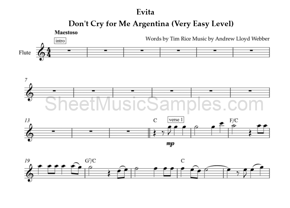 Evita - Don't Cry for Me Argentina (Very Easy Level)