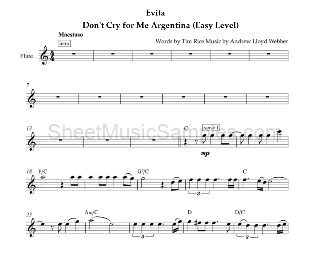 Evita - Don't Cry for Me Argentina (Easy Level)