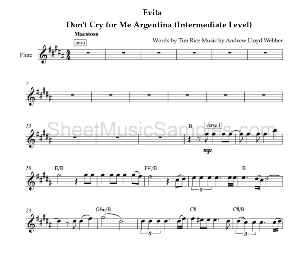 Evita - Don't Cry for Me Argentina (Intermediate Level)