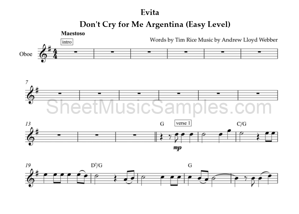 Evita - Don't Cry for Me Argentina (Easy Level)