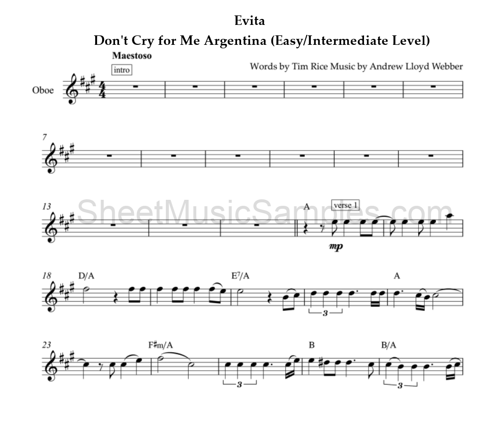 Evita - Don't Cry for Me Argentina (Easy/Intermediate Level)