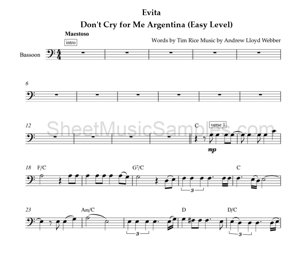 Evita - Don't Cry for Me Argentina (Easy Level)