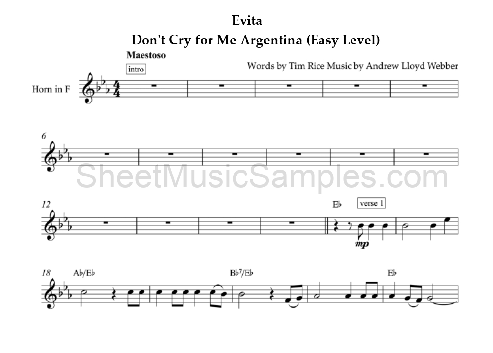 Evita - Don't Cry for Me Argentina (Easy Level)