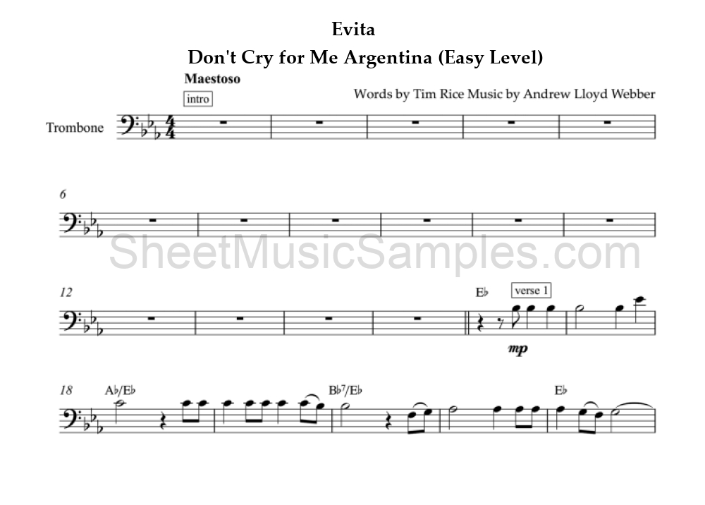 Evita - Don't Cry for Me Argentina (Easy Level)