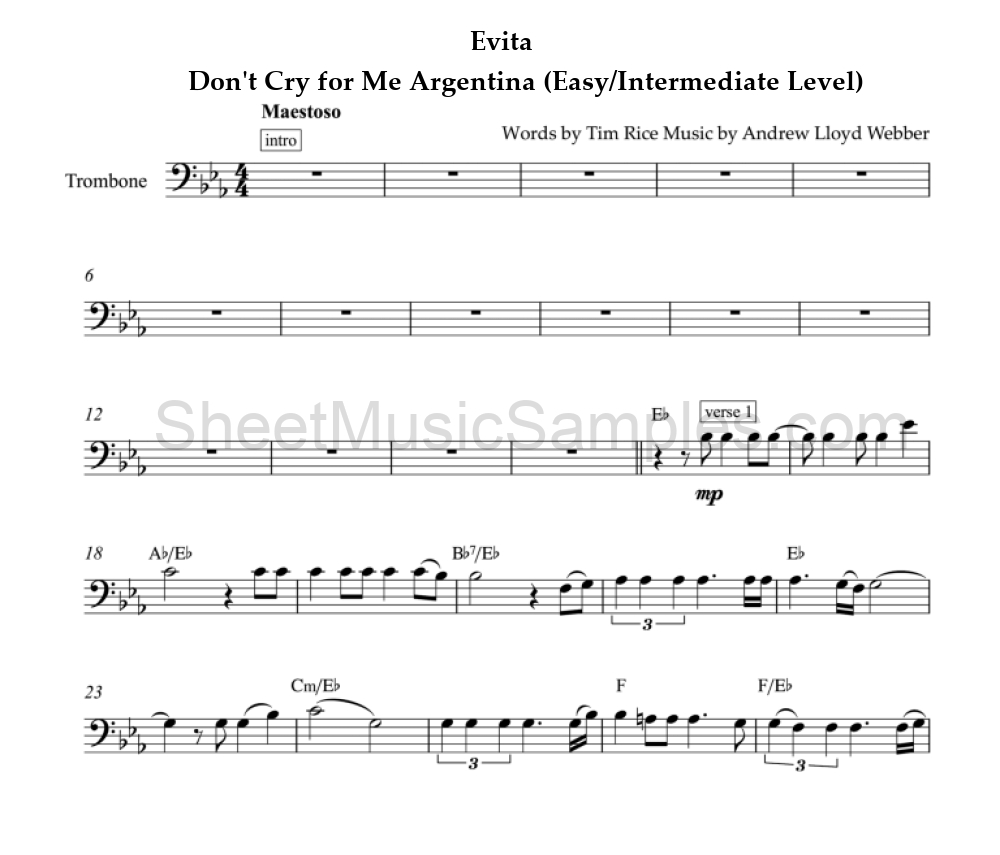 Evita - Don't Cry for Me Argentina (Easy/Intermediate Level)