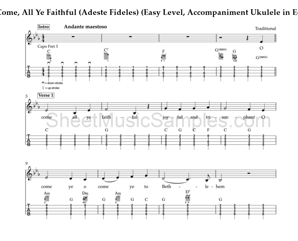 O Come, All Ye Faithful (Adeste Fideles) (Easy Level, Accompaniment Ukulele in E-flat major)