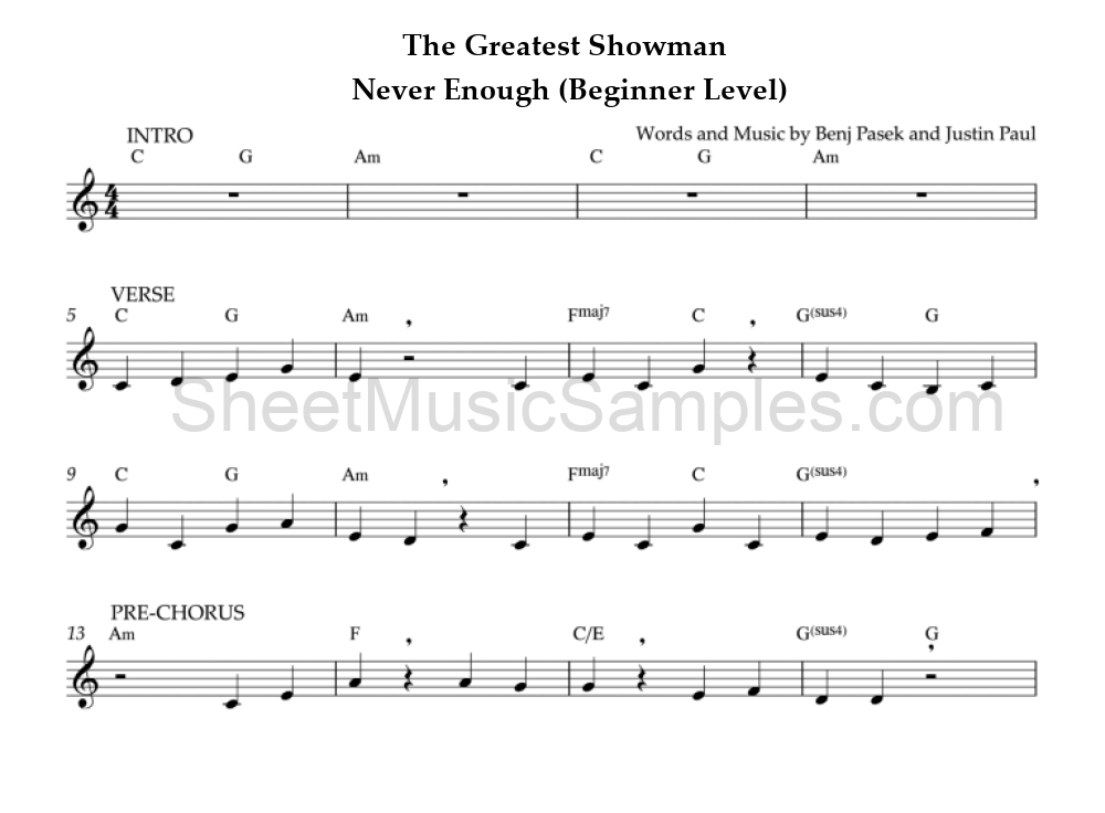 The Greatest Showman - Never Enough (Beginner Level)