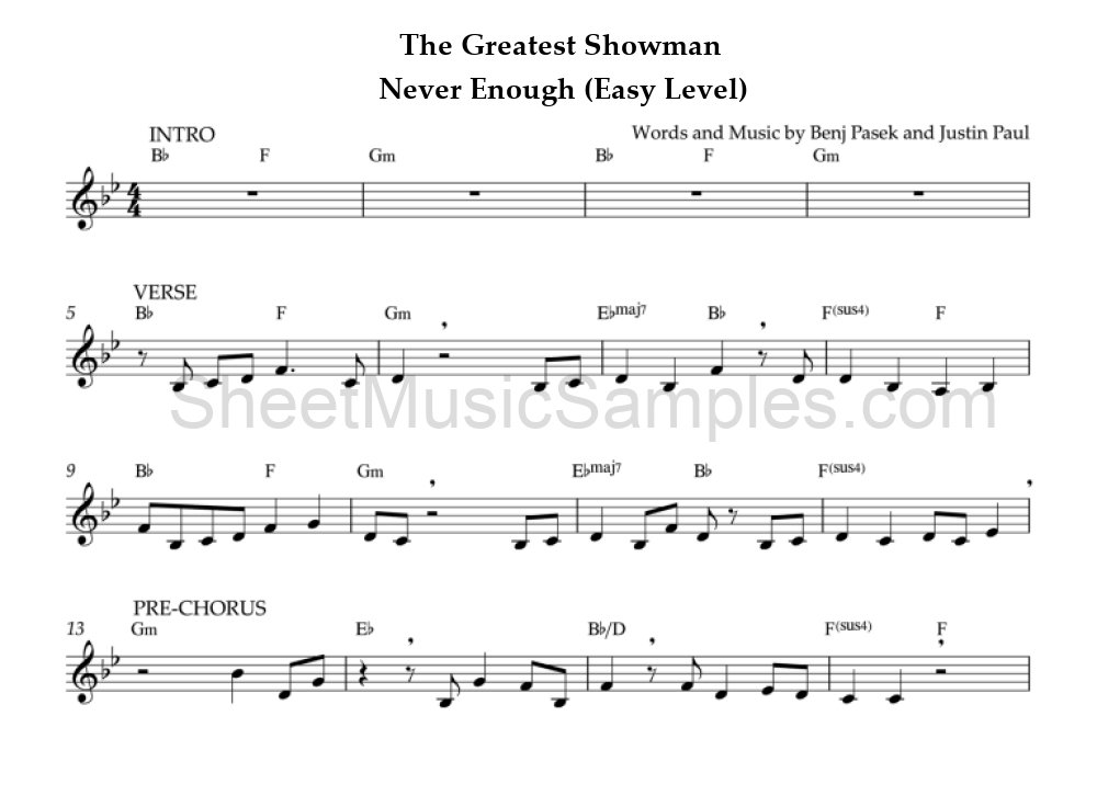 The Greatest Showman - Never Enough (Easy Level)