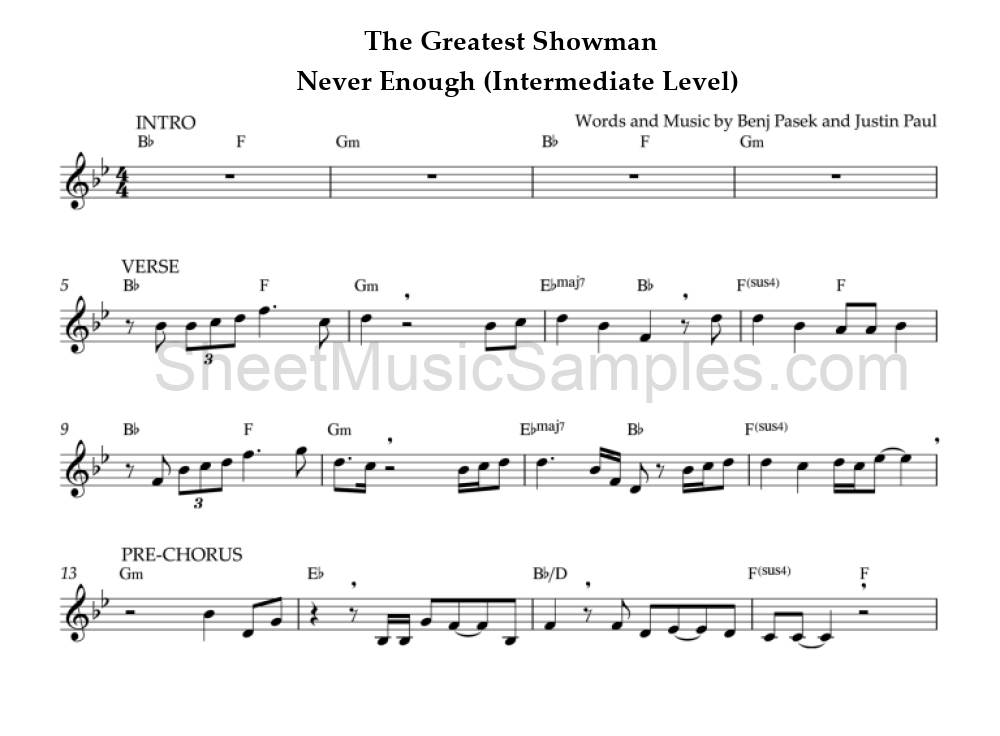 The Greatest Showman - Never Enough (Intermediate Level)