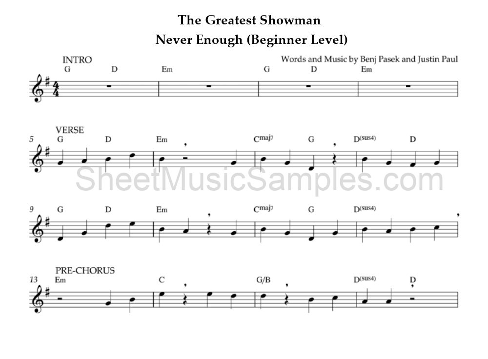 The Greatest Showman - Never Enough (Beginner Level)