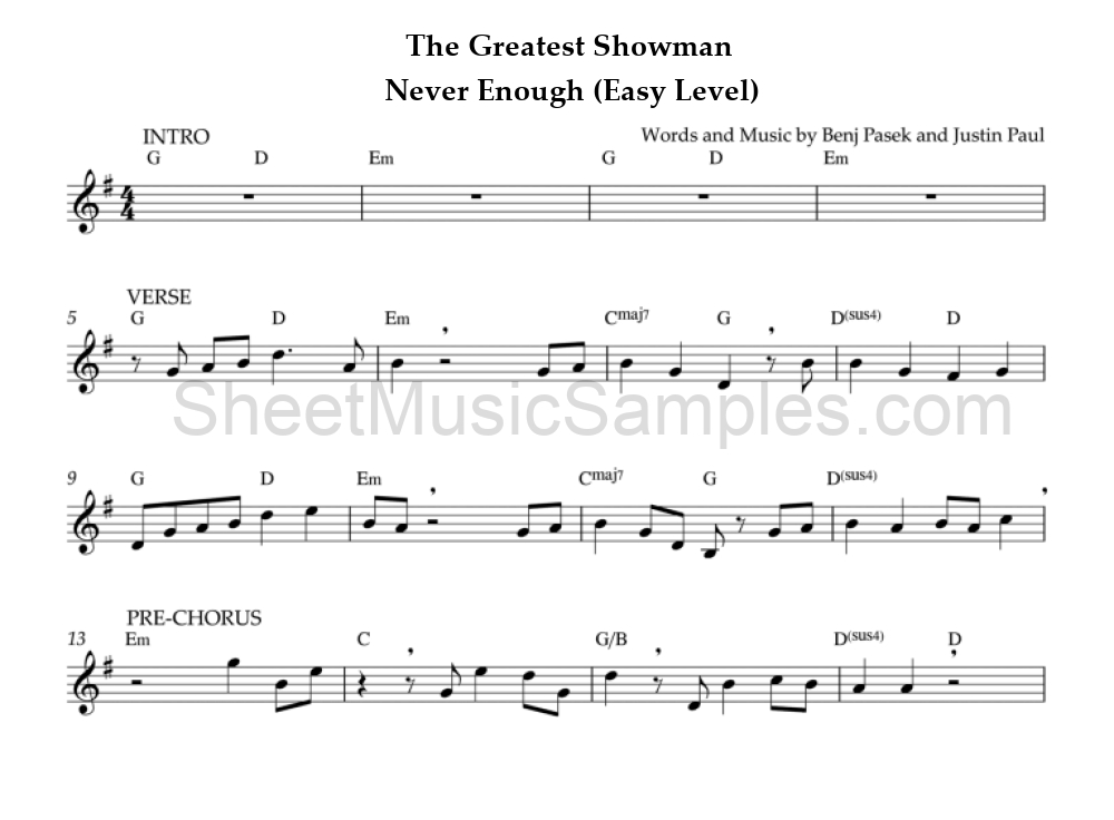 The Greatest Showman - Never Enough (Easy Level)