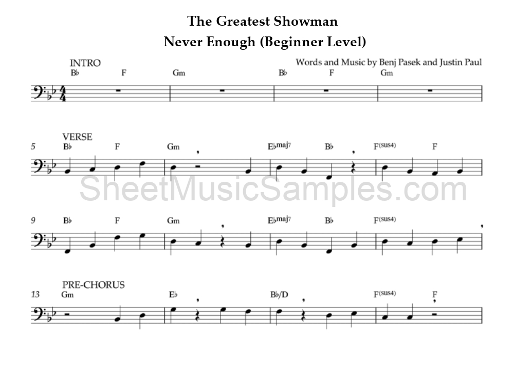 The Greatest Showman - Never Enough (Beginner Level)