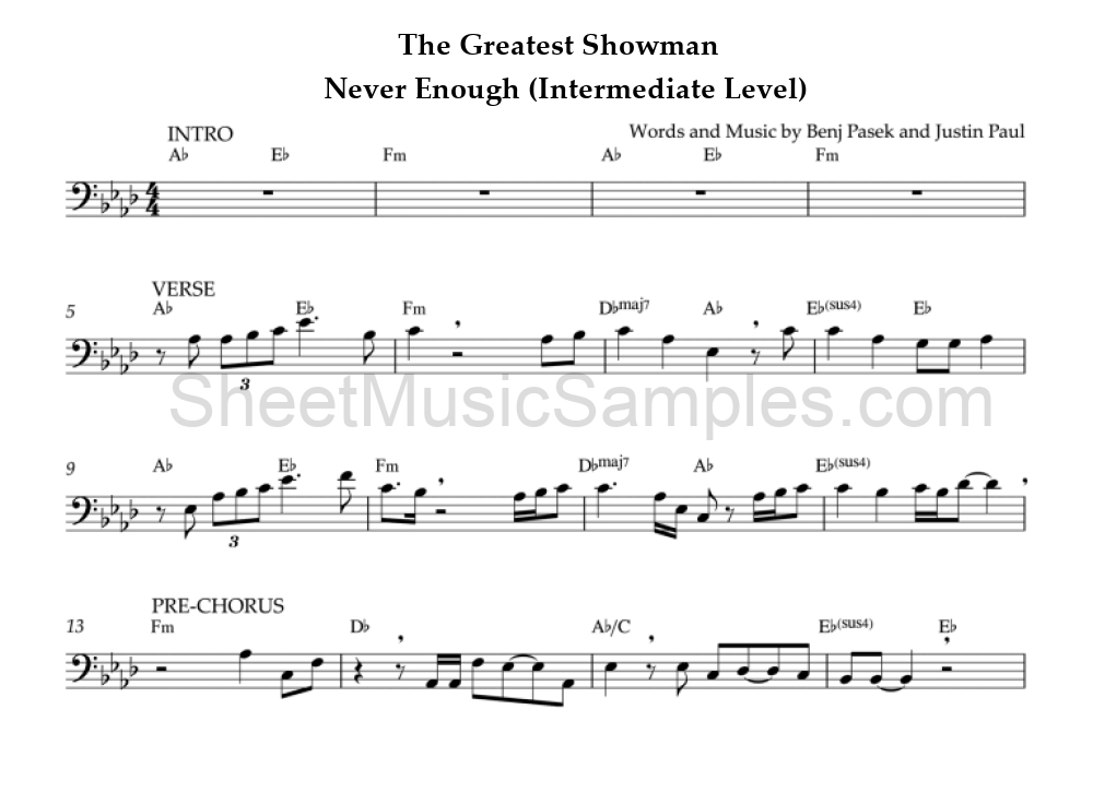 The Greatest Showman - Never Enough (Intermediate Level)