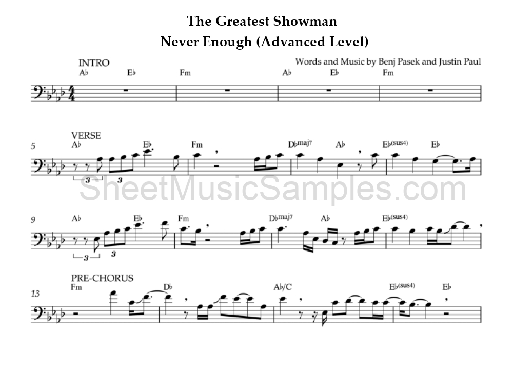 The Greatest Showman - Never Enough (Advanced Level)