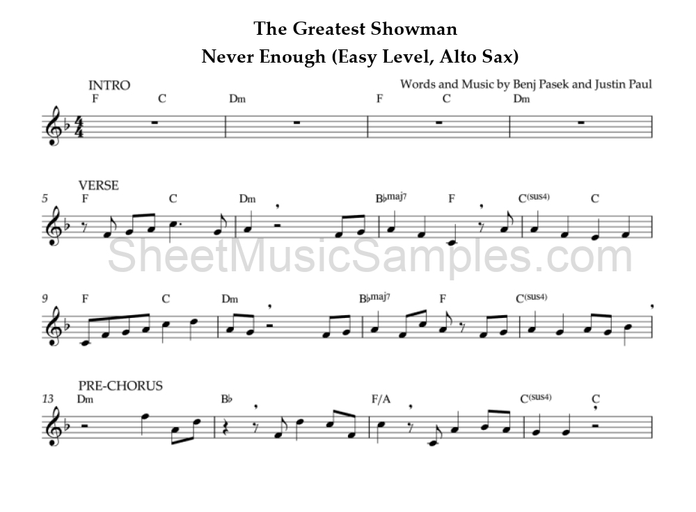 The Greatest Showman - Never Enough (Easy Level, Alto Sax)